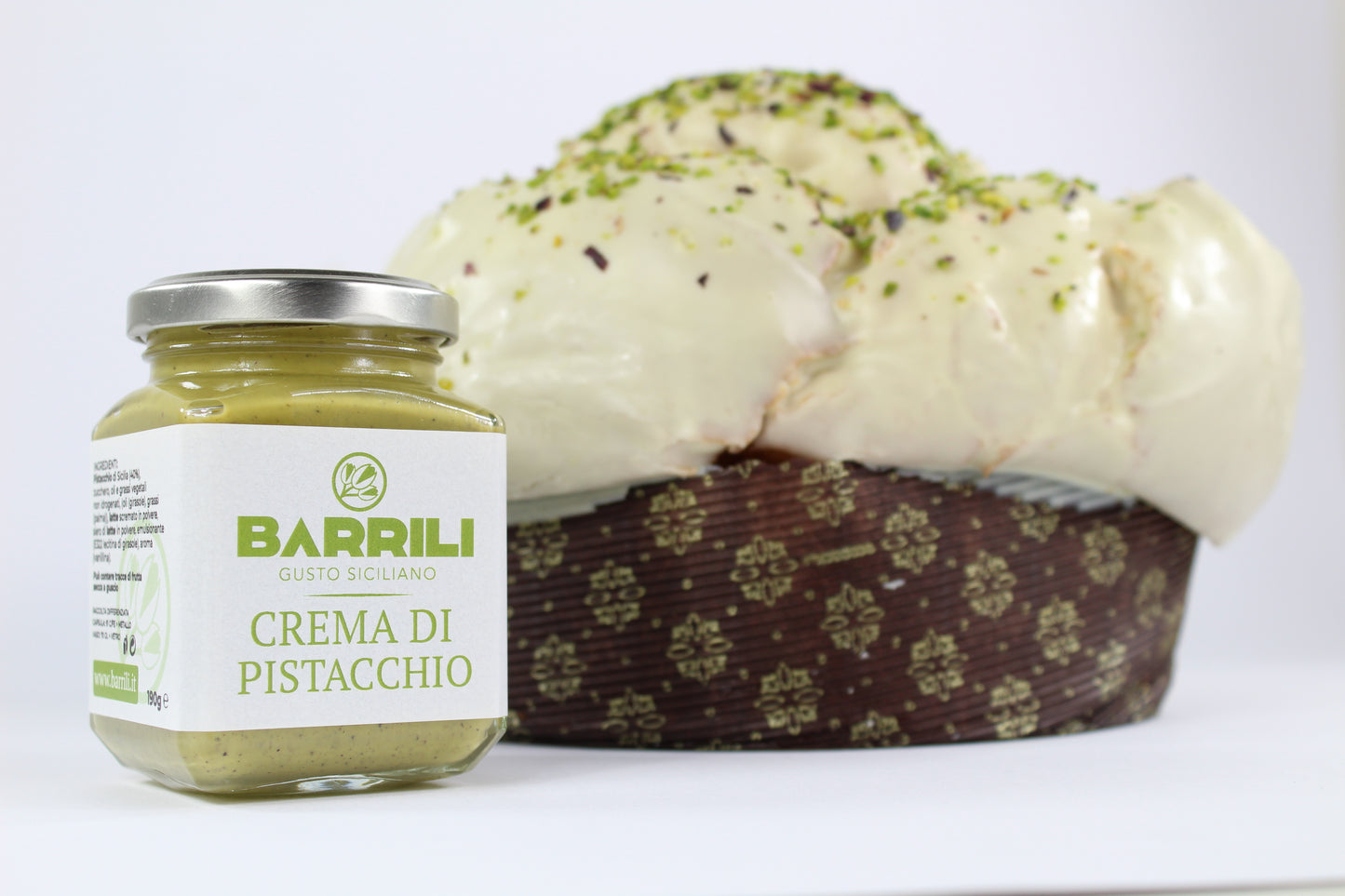 Panettone artigianale al Pistacchio 750 gr. con vasetto di crema al Pistacchio 200 gr.