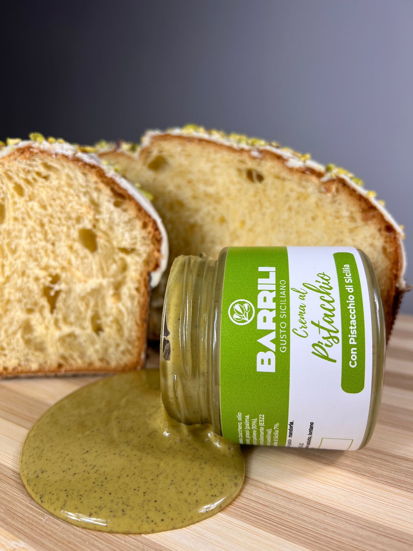 Panettone artigianale al Pistacchio 750 gr. con vasetto di crema al Pistacchio 200 gr.