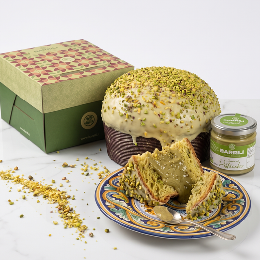 Panettone artigianale al Pistacchio 750 g con vasetto di crema al Pistacchio 190 g
