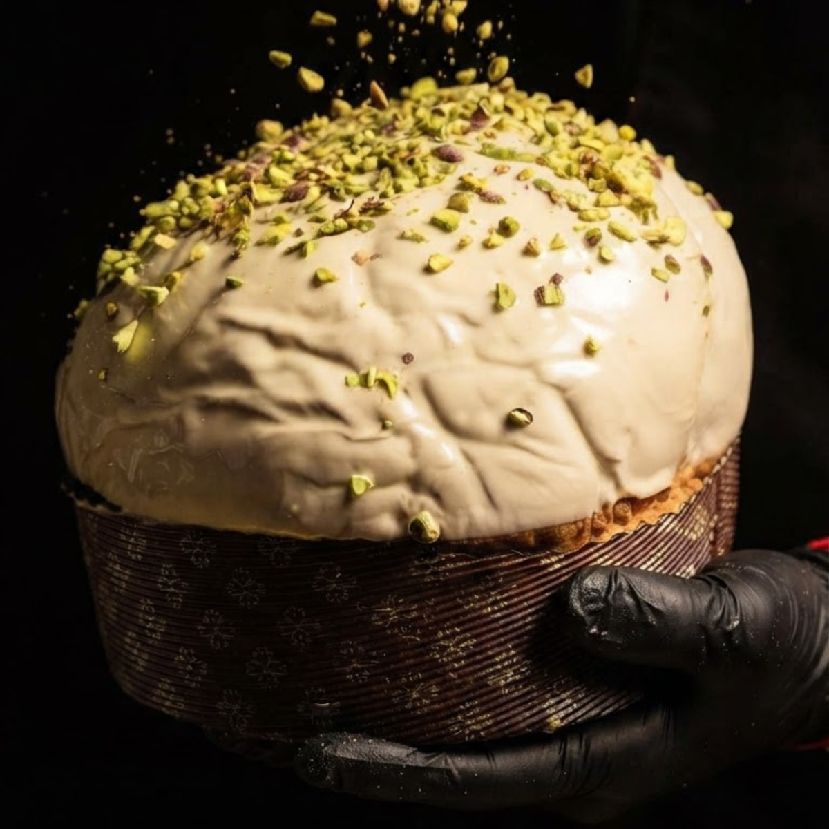 Panettone artigianale al Pistacchio 750 g con vasetto di crema al Pistacchio 190 g